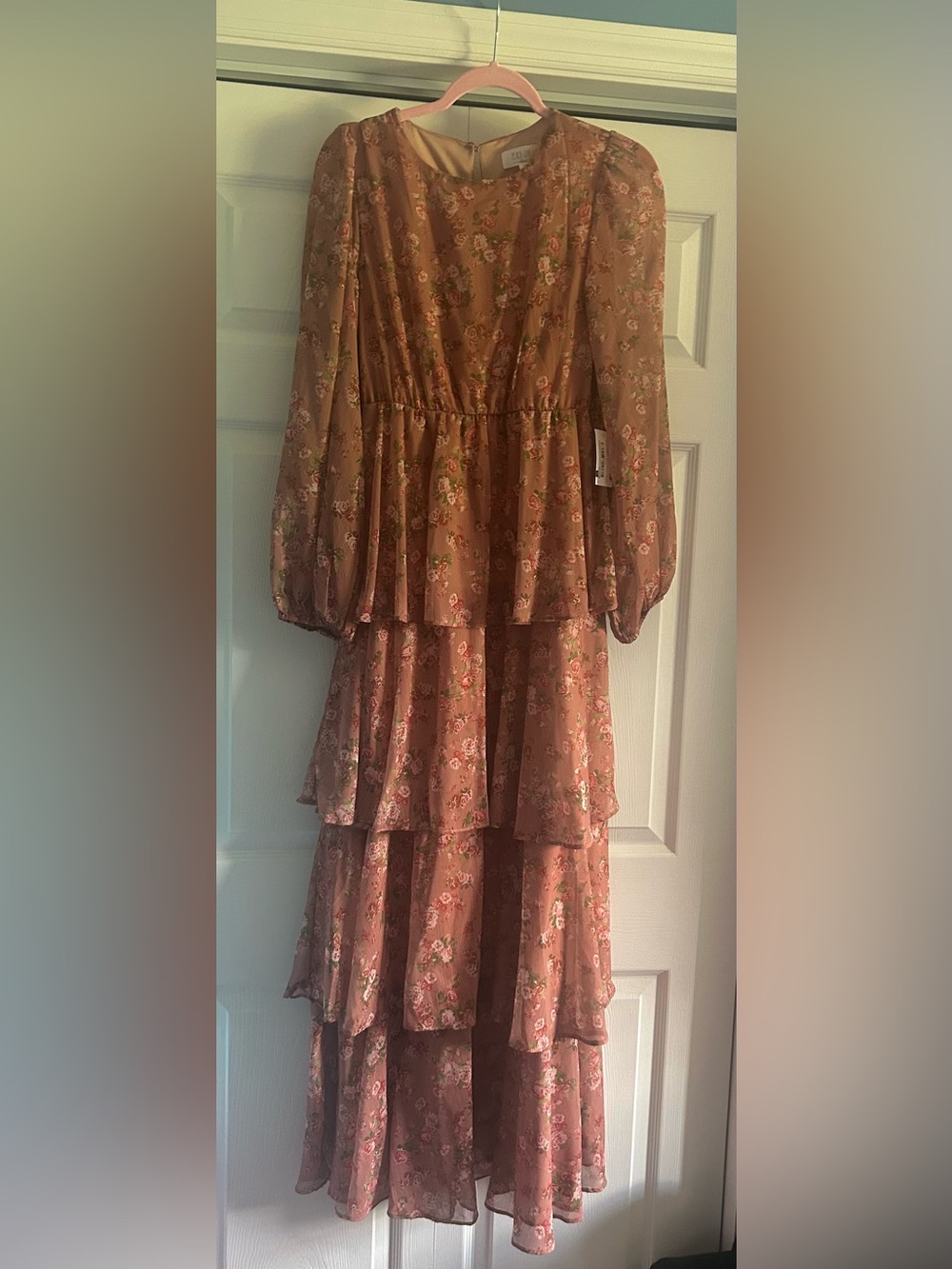 Peach Love California Dusty Rose Floral Tiered Maxi Dress